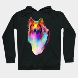 Rainbow Psychedelic Rough Coated Collie Dog Portrait Hoodie